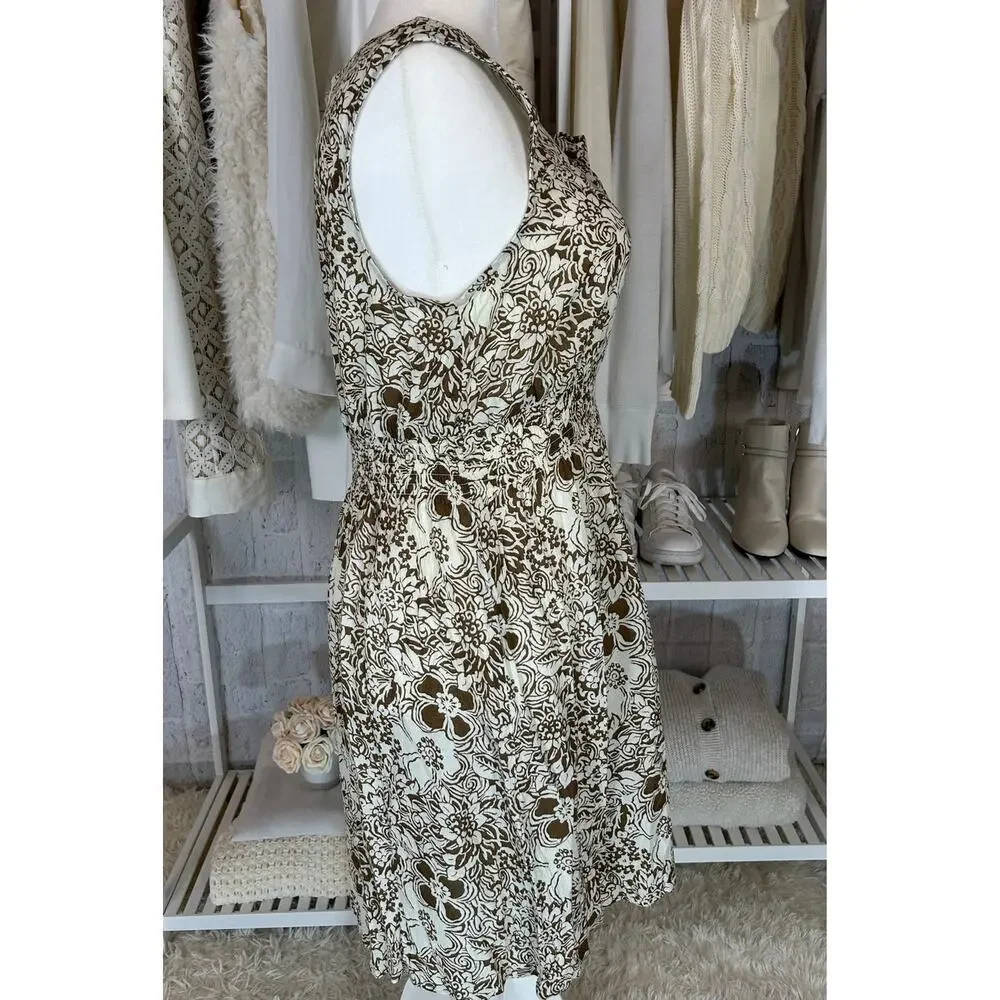 Eddie Bauer Women's Size L Cream & Brown Floral Sleeveless Sundress #0368 - Picture 2 of 11